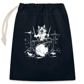 Katze Schlagzeug Schlagzeuger Drums Trommler Rock - Verschließbarer Geschenkbeutel aus Baumwolle (25x30cm) - Navy - Vorne