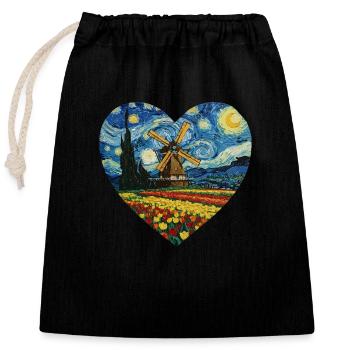 Holland art Windmill and Tulips VG - Closable cotton gift bag (25x30cm) - black - Front
