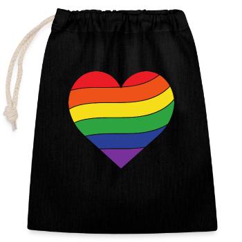 Regenbogen Herz | Pride - Verschließbarer Geschenkbeutel aus Baumwolle (25x30cm) - Schwarz - Vorne