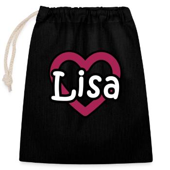 Lisa nom de famille prénom nom de jeune fille nom de coeur jour - Sac cadeau en coton avec cordon (25 x 30 cm) - noir - Devant