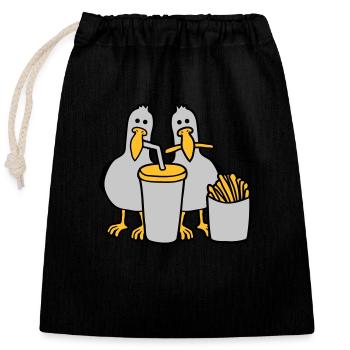 Fast-food mouettes volées - Sac cadeau en coton avec cordon (25 x 30 cm) - noir - Devant