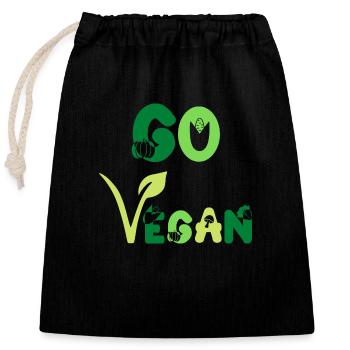 Go Vegan Veganer Veganerin Pro Veggie Green Color - Verschließbarer Geschenkbeutel aus Baumwolle (25x30cm) - Schwarz - Vorne