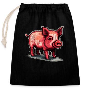 Petit porcelet comme cochon domestique dans les graphismes rétro - Sac cadeau en coton avec cordon (25 x 30 cm) - noir - Devant