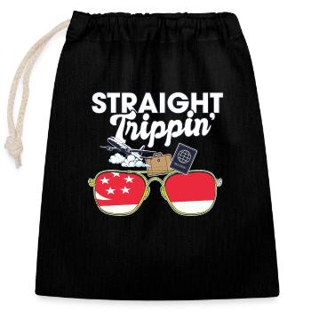 Straight Trippin' Singapore Vacances Voyage - Sac cadeau en coton avec cordon (25 x 30 cm) - noir - Devant