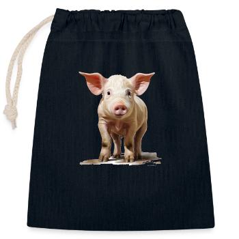 Petit porcelet mignon - Sac cadeau en coton avec cordon (25 x 30 cm) - bleu marine - Devant