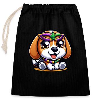 Mardi Gras Beagle: Dog with Mask and Beads - Closable cotton gift bag (25x30cm) - black - Front
