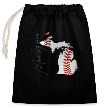 Michigan (États-Unis) | Vrai baseball | Carte Scpt - Sac cadeau en coton avec cordon (25 x 30 cm) - noir - Devant