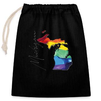 Michigan (États-Unis) | Drapeau réel | Texte LGBTQIA+ - Sac cadeau en coton avec cordon (25 x 30 cm) - noir - Devant