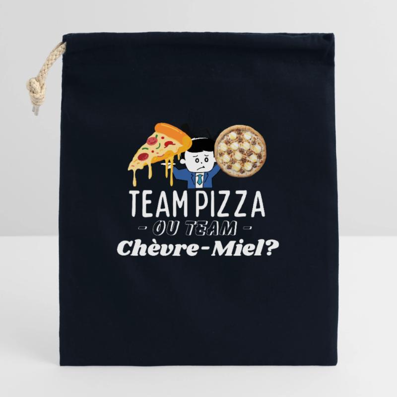 Team Pizza oder Team Chèvre-Miel? Verschließbarer Geschenkbeutel aus Baumwolle (25x30cm)