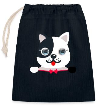 Chat élégant et festif avec un papillon festif rouge - Sac cadeau en coton avec cordon (25 x 30 cm) - bleu marine - Devant