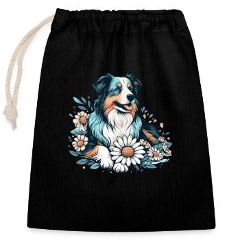 Berger australien Cottage Core Country House fleurs - Sac cadeau en coton avec cordon (25 x 30 cm) - noir - Devant