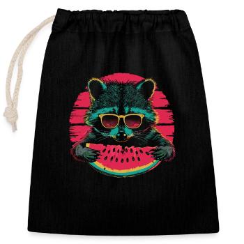 Mignon raton laveur Raton laveur Nature Bébé Forêt de raton laveur - Sac cadeau en coton avec cordon (25 x 30 cm) - noir - Devant