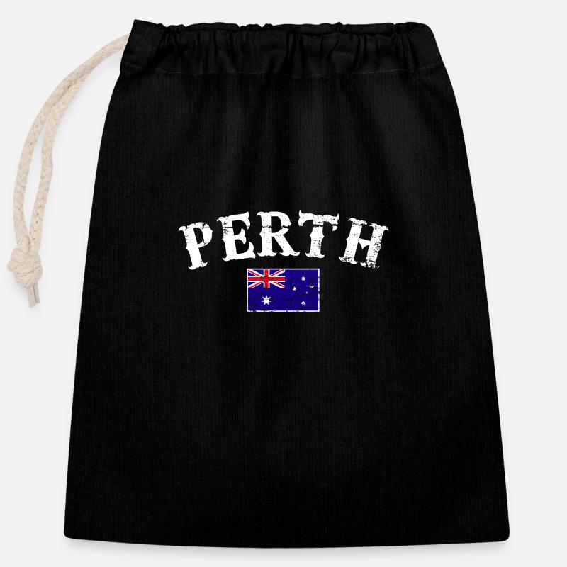 Perth Australie Vintage drapeau australien - Sac cadeau en coton avec cordon (25 x 30 cm) - noir