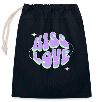 KISS LOVE - Retro Liebe - Closable cotton gift bag (25x30cm) - navy - Front