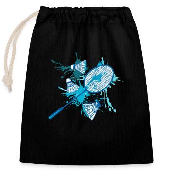 badminton,badminton, colorful, painting,graffiti,blue - Closable cotton gift bag (25x30cm) - black - Front