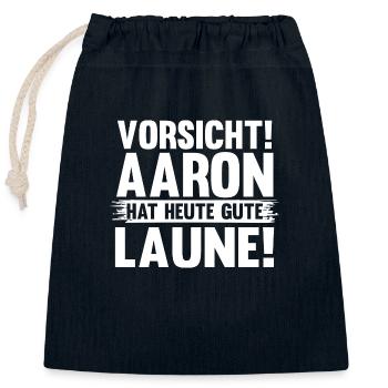 First name Aaron - Closable cotton gift bag (25x30cm) - navy - Front