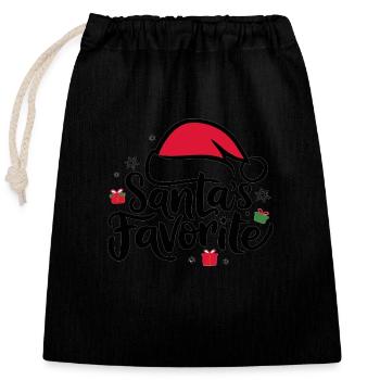 Santas Favorite – Weihnachtsmann-Mütze - Verschließbarer Geschenkbeutel aus Baumwolle (25x30cm) - Schwarz - Vorne