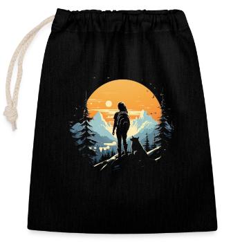 Jeune femme et son loup 3 - Sac cadeau en coton avec cordon (25 x 30 cm) - noir - Devant