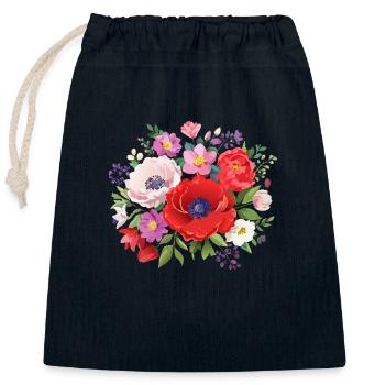 Bouquet de fleurs, pivoines, coquelicots, millésime, fleur - Sac cadeau en coton avec cordon (25 x 30 cm) - bleu marine - Devant