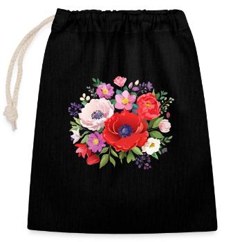 Blumenstrauß,Pfingstrosen,Mohnblumen,vintage,Blume - Verschließbarer Geschenkbeutel aus Baumwolle (25x30cm) - Schwarz - Vorne