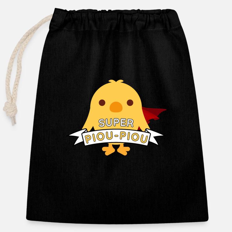 Super Piou-Piou - Closable cotton gift bag (25x30cm) - black