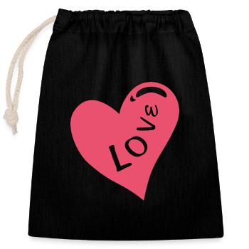 Pink heart - Closable cotton gift bag (25x30cm) - black - Front