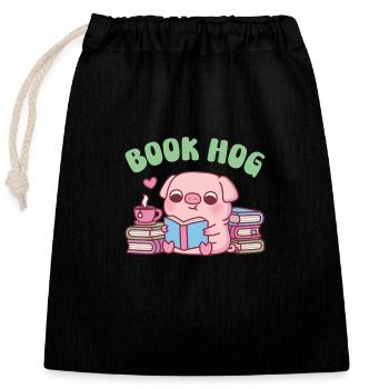 Süßes Schwein liebt es, Buch Schwein lustig zu lesen - Verschließbarer Geschenkbeutel aus Baumwolle (25x30cm) - Schwarz - Vorne
