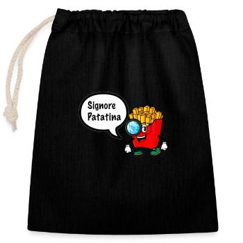 Signore Patatina,talking fries,comic,fries - Closable cotton gift bag (25x30cm) - black - Front