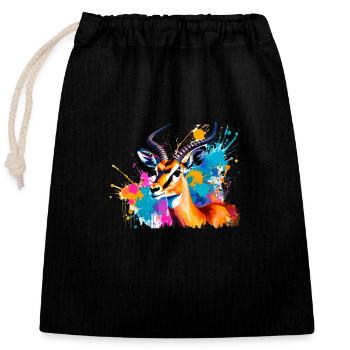 gazelle, illustration ,graffiti ,rose,coloré - Sac cadeau en coton avec cordon (25 x 30 cm) - noir - Devant