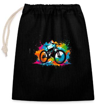 illustration,VTT,vélo de route,graffiti,coloré - Sac cadeau en coton avec cordon (25 x 30 cm) - noir - Devant