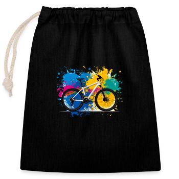 illustration,VTT,vélo de route,graffiti,coloré - Sac cadeau en coton avec cordon (25 x 30 cm) - noir - Devant