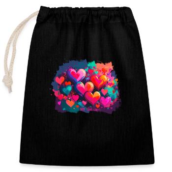 hearts,colorful,pink,graffiti,heart,painting - Closable cotton gift bag (25x30cm) - black - Front