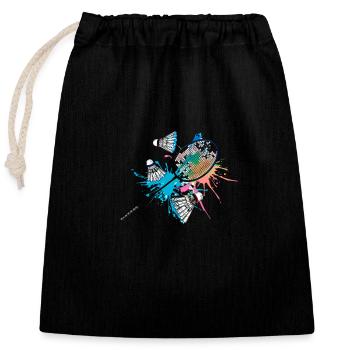 badminton, badminton, coloré, peinture, graffiti - Sac cadeau en coton avec cordon (25 x 30 cm) - noir - Devant