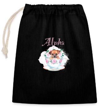 Dog in cup,doggy, cup,alpha, pink, roses - Closable cotton gift bag (25x30cm) - black - Front