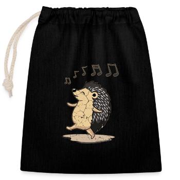 Igel, Igel entspannen und Musik genießen - Verschließbarer Geschenkbeutel aus Baumwolle (25x30cm) - Schwarz - Vorne