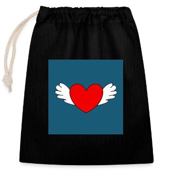 Red Heart, Valentine's Day - Closable cotton gift bag (25x30cm) - black - Front