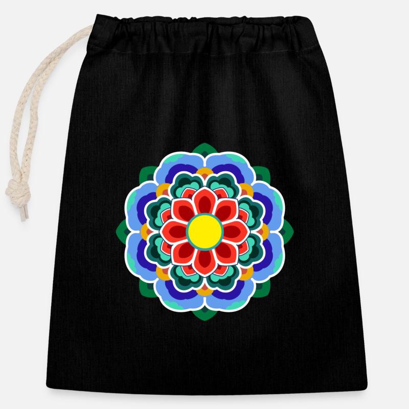 Dancheong 단청 - single (Ver.4) - Sac cadeau en coton avec cordon (25 x 30 cm) - noir
