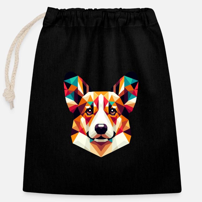 Farbenfroher geometrischer Corgi: Hundeillustration - Verschließbarer Geschenkbeutel aus Baumwolle (25x30cm) - Schwarz