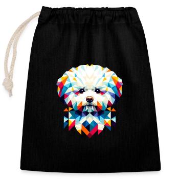 Geometrische Bichon Frise: Abstraktes Hundemosaik - Verschließbarer Geschenkbeutel aus Baumwolle (25x30cm) - Schwarz - Vorne