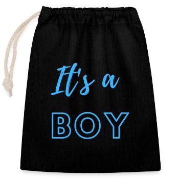 Baby Announcement Pregnancy - Boy - Surprise - Closable cotton gift bag (25x30cm) - black - Front