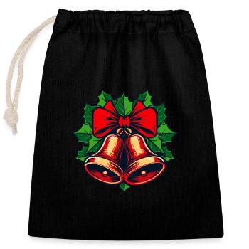 Cloches de Noël avec houx - Sac cadeau en coton avec cordon (25 x 30 cm) - noir - Devant