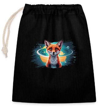 Fuchs - Illustration - Verschließbarer Geschenkbeutel aus Baumwolle (25x30cm) - Schwarz - Vorne