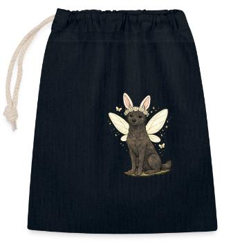 Chien Fée aux Ailes Nuageuses avec couronne de fleurs Aleu Kelpie - Sac cadeau en coton avec cordon (25 x 30 cm) - bleu marine - Devant