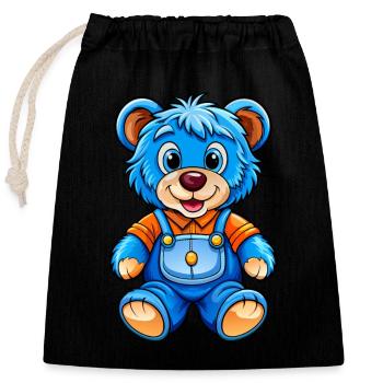 Blauer Teddy - Verschließbarer Geschenkbeutel aus Baumwolle (25x30cm) - Schwarz - Vorne