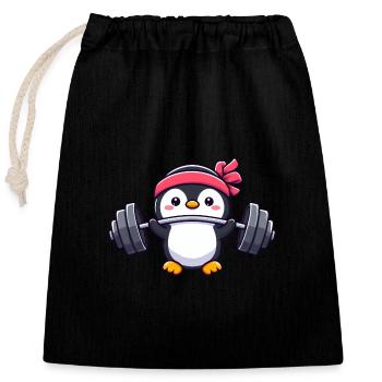 Penguin Workout Dumbbell Bench Press Fitness - Closable cotton gift bag (25x30cm) - black - Front