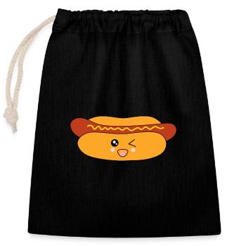 Hot dog Wurst - Verschließbarer Geschenkbeutel aus Baumwolle (25x30cm) - Schwarz - Vorne