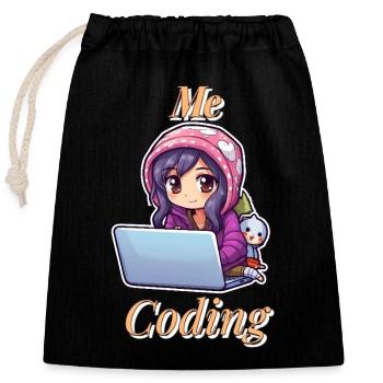 Coding Cutie: Anime Girl - Closable cotton gift bag (25x30cm) - black - Front