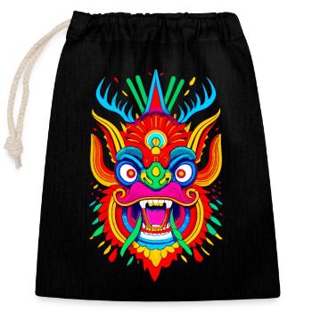 Masque de dragon coloré - Sac cadeau en coton avec cordon (25 x 30 cm) - noir - Devant