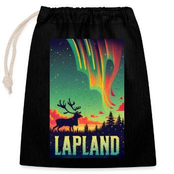 Reindeer and Northern Lights in Lapland Finland - Closable cotton gift bag (25x30cm) - black - Front
