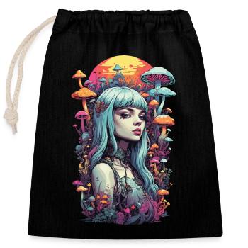 Spiritual Mushroom World Goa Girl Design - Closable cotton gift bag (25x30cm) - black - Front